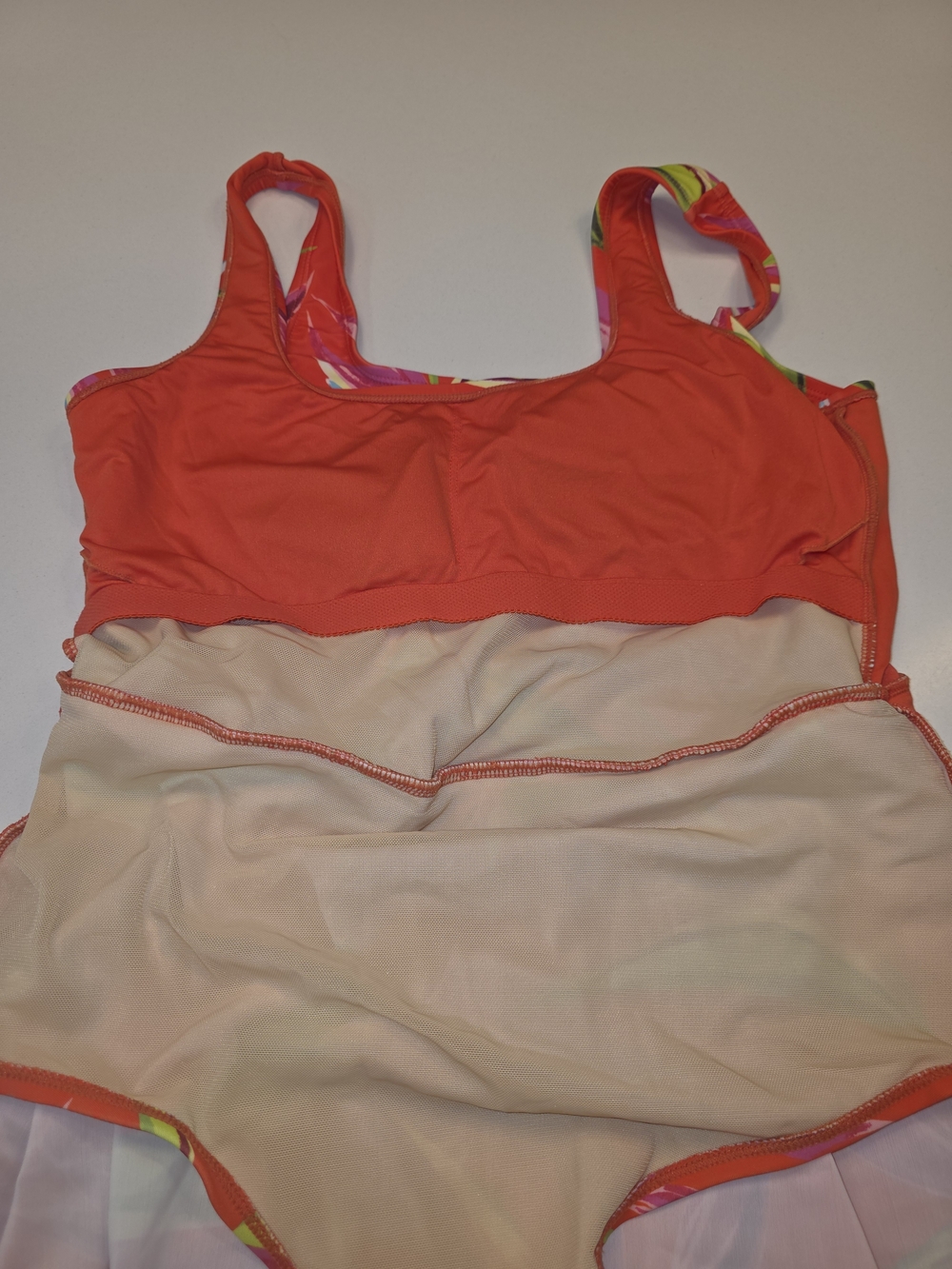 Old Navy Coral Tropical One-Piece Swimsuit with Lime & Pink Leaf Print - Picture 13 of 15